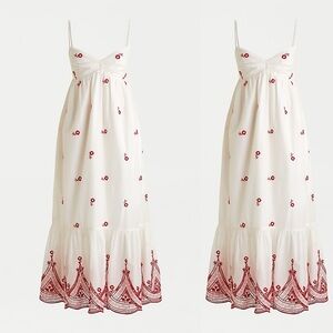 J. Crew Embroidered beach maxi dress in cotton voile size XL flowy white and red